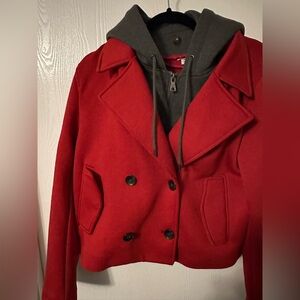 Anthropologie Red Double-Breasted Pea Coat